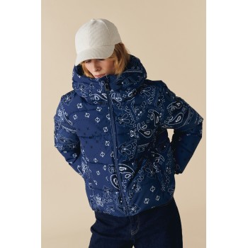 Womens synthetic down ski jacket paisley blue Chloe