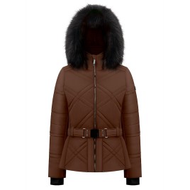 Womens ski jacket choco brown with fake fur