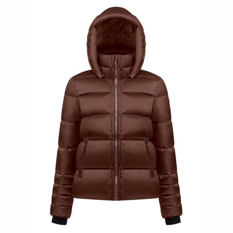 Womens synthetic down ski jacket choco brown