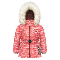 Girls synthetic down ski jacket tweed scarlet red
