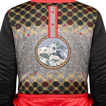 Womens stretch ski jacket scarlet red with fake fur