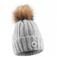 Girls beanie with pompom grey melange
