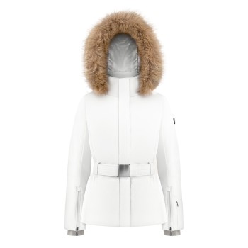 Girls ski jacket with fake fur white Joana