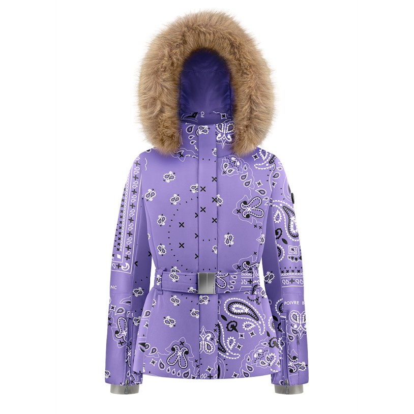 Girls ski jacket with fake fur paisley purple Joana