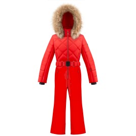 Girls overall scarlet red with fake fur