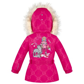 Girls ski jacket embo magenta pink with fake fur